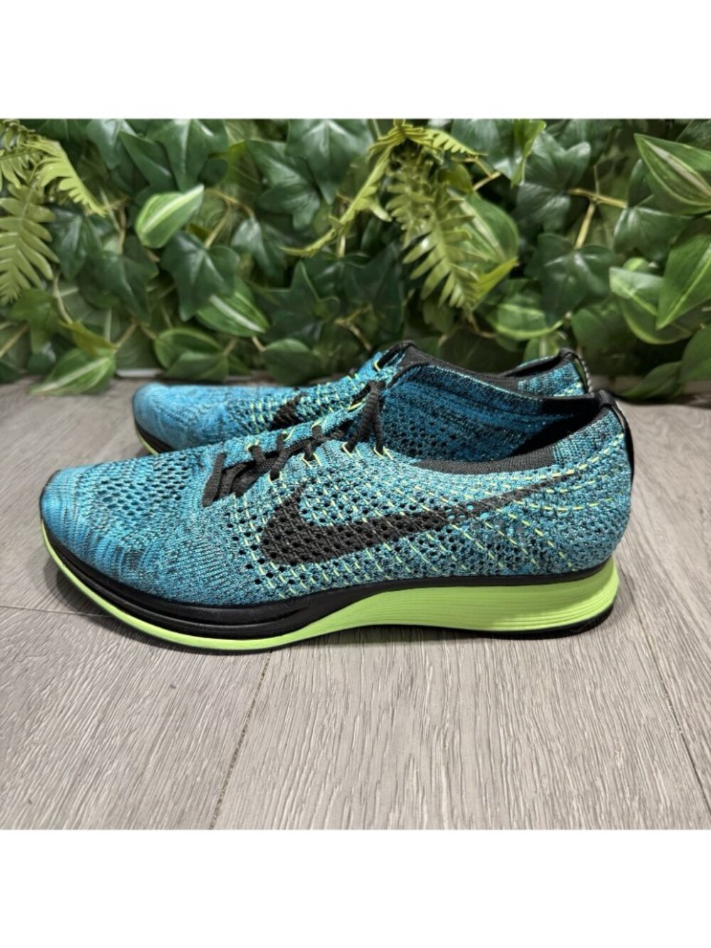 Nike Flyknit Racer Shoes Mens Size 7.5 Blue Knit Running Sneakers 526628-401 - Picture 4 of 10